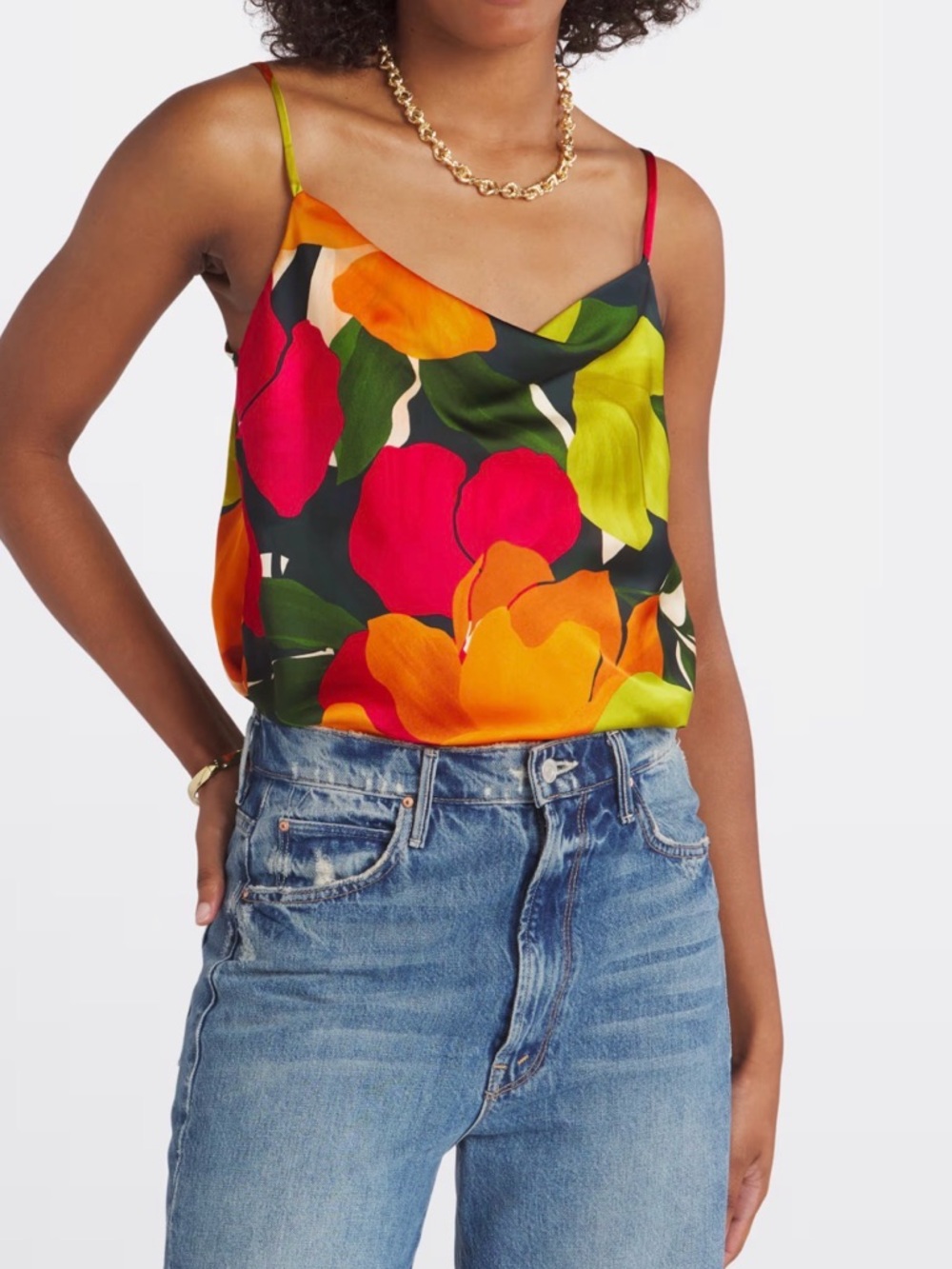 Gilli Valentina Floral Cowl Neck Bodysuit Bright Tropical Sleeveless Size Small